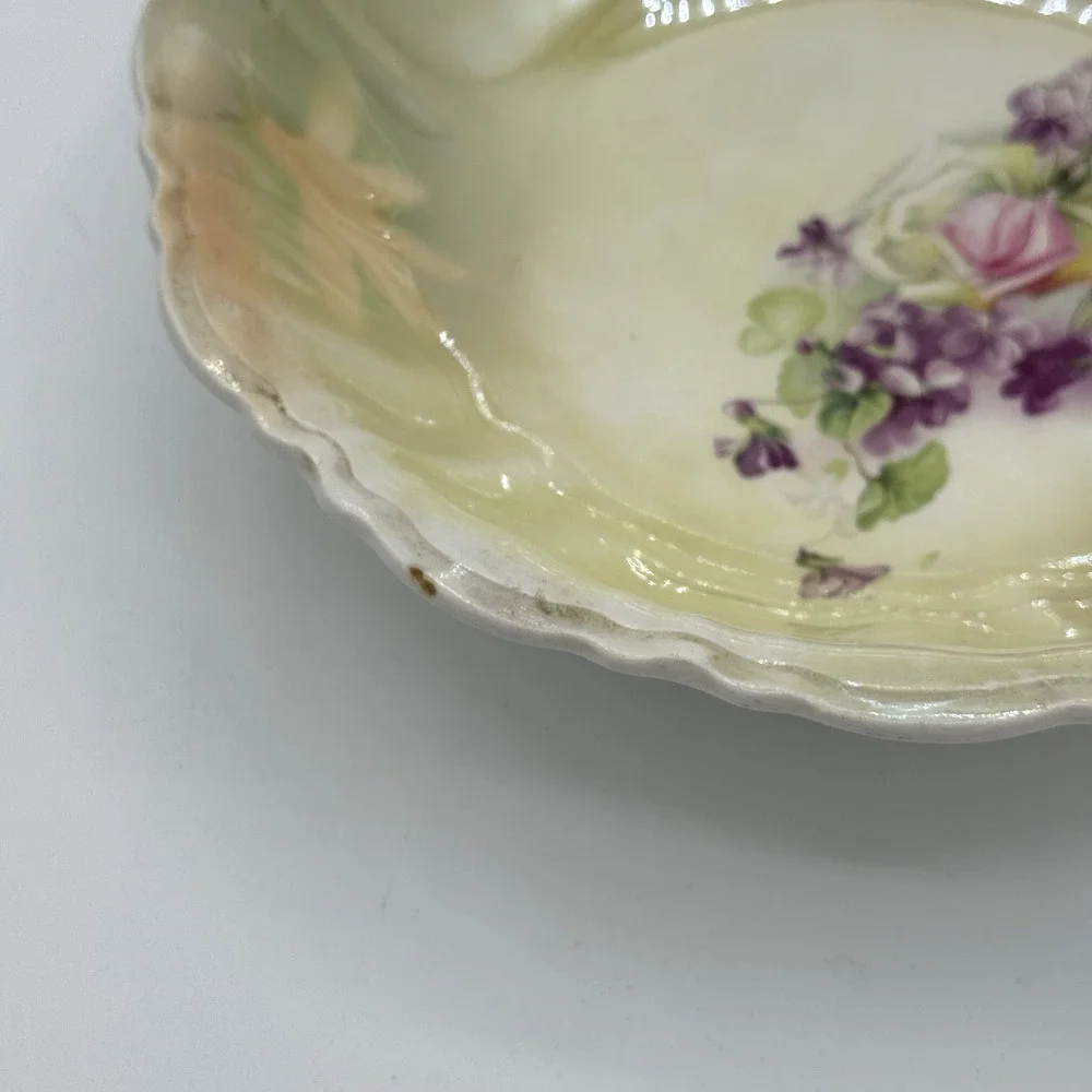 Vtg German Lusterware Porcelain Serving Bowl Yellow Cabbage Rose Grannycore‎